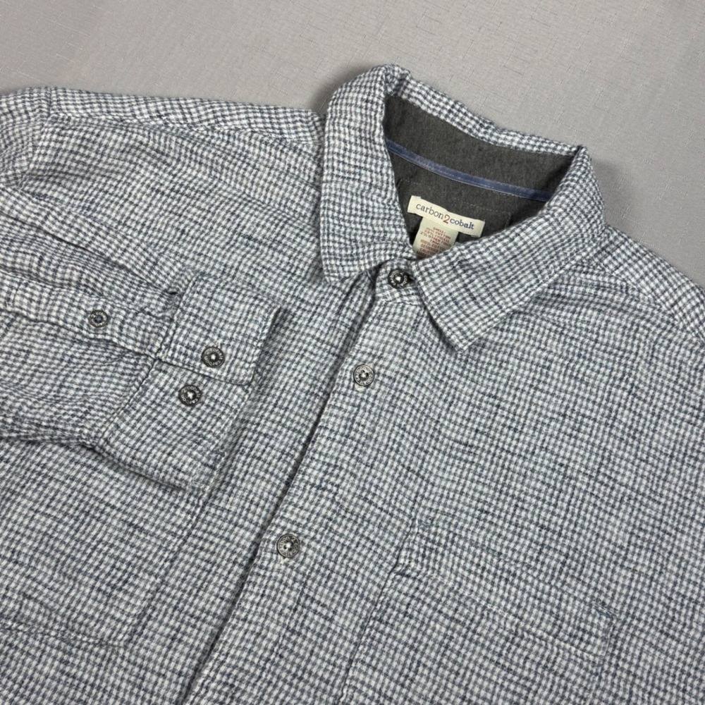 Carbon2Cobalt Mens LT Blue White Micro Check Cotton Lyocell Button Down Shirt